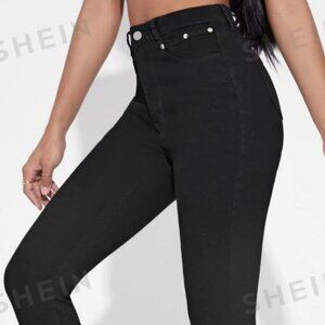 Shein High Waisted Zip Up Black Skinny Jeans Womens Small